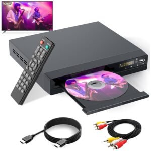 DVD Player with HDMI AV Output, DVD Player for TV, Contain HD with AV Cable/ Remote Control/ USB Input, All Region Support Home DVD Players,